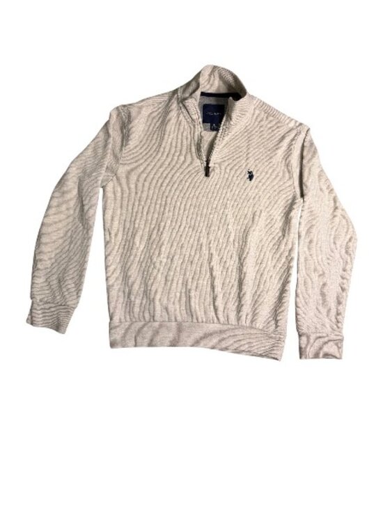 U.S. Polo Assn. Other - US POLO ASSN. Men's Beige Quarter-Zip Collared Long Sleeve Sweater Top Medium